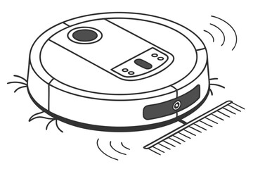 Line Art Illustration of a Robotic Vacuum Cleaner with Sensors and Rotating Brush for Autonomous Cleaning