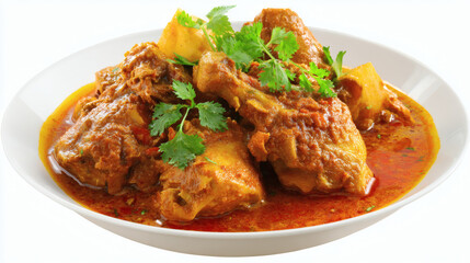 Fototapeta premium Delectable chicken curry, a flavorful Indian dish with vibrant spices and herbs, ready to eat.