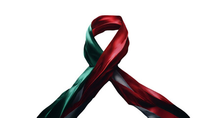 A stylized ribbon in the colors and pattern of the jordan flag forms an abstract bow shape, isolated on a transparent background