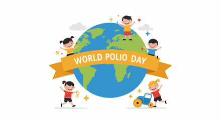 Obraz premium Children playing around a globe promoting World Polio Day