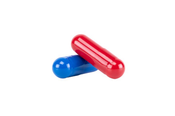 Red and Blue medicine capsule pill for healthcare or pharmacy concept. Painkiller, antibiotic, or vitamin supplement