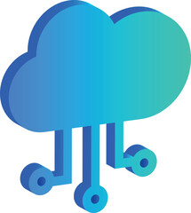Isometric symbol Cloud computing concept. Blue and green gradient cloud and transparent backdrop for data server representing online storage solutions. Vector Illustration. Isometric design concept