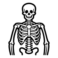 Stylized black and white illustration of a human skeleton torso and arms