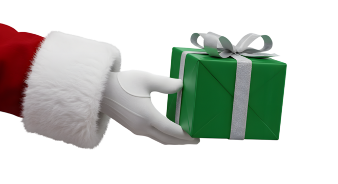 santa claus hand holding a gift