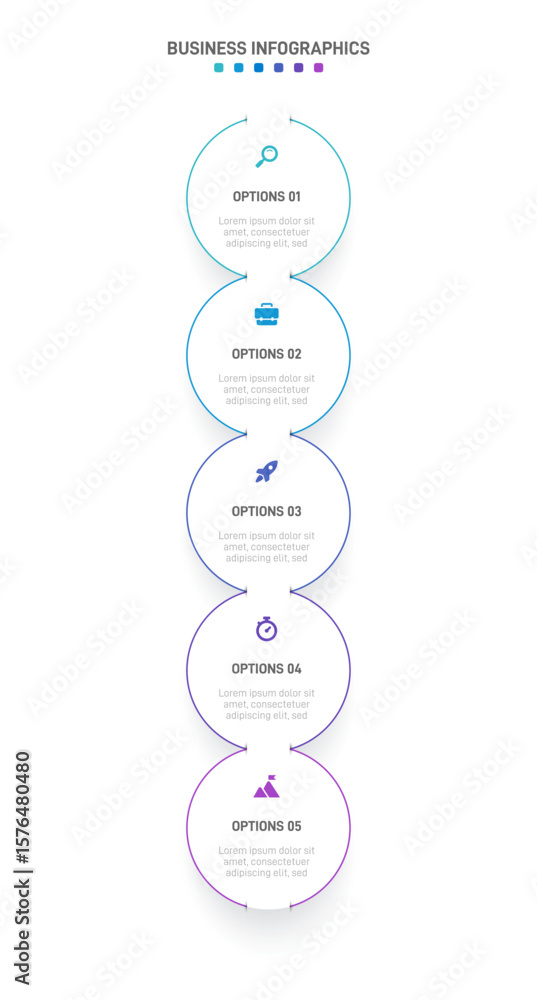 Poster vertical progress bar featuring 5 arrow-shaped elements, symbolizing the five stages of business str