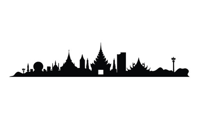 Naklejka premium Chiang Mai City Skyline Silhouette, Vector, Illustration, Line Art, Icon, Logo, White Background.