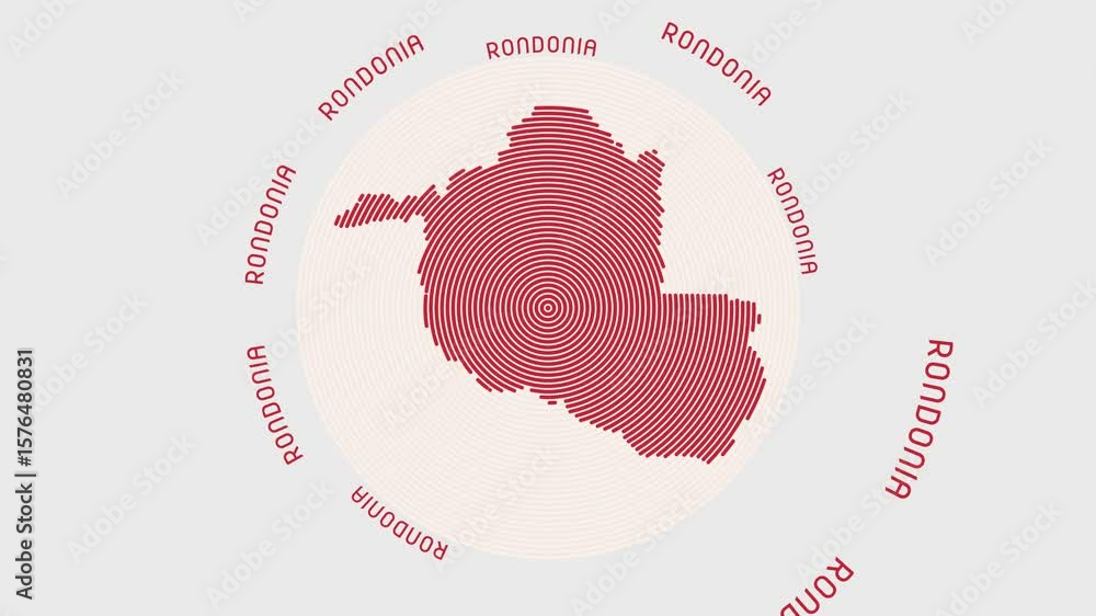 Poster rondonia shape with dynamic circles visual effect. animation of rondonia logo appearing from rotatin