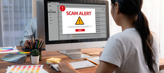 Cyber security software show alert of cyber attack for protection brisk. Danger from virus, phishing and cyber fraud.