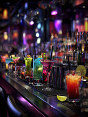 Bar scene with mixed drinks in the pub bar