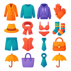 Colorful Vector Clothing Icons Coat Sweater Hoodie Gloves Hat Scarf
