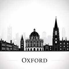 Naklejka premium Oxford Skyline Silhouette — Historic British Academic City Vector Illustration