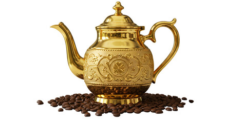 antique copper teapot Surrounded by Coffee Beans