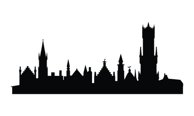 Obraz premium Bruges City Skyline Silhouette, Vector, Illustration, Line Art, Icon, Logo, White Background.