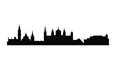 Naklejka premium Salzburg City Skyline Silhouette, Vector, Illustration, Line Art, Icon, Logo, White Background.