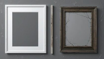 A translucent PNG set bundle with an isolated background for a modern standard A4 or A3 picture frame mockup.  Gallery, art painting, picture framing, black, white, and wood texture colors with a mat