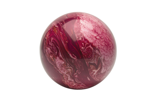 A bowling ball with burgundy marbling on a white  isolated on a transparent background in PNG format.