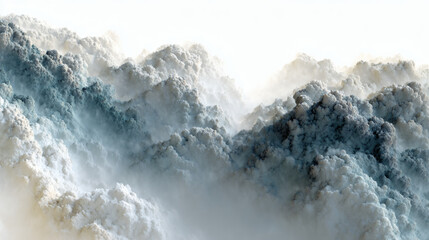 Obraz premium Abstract landscape depicting layered clouds or mountains in ethereal, misty colors.