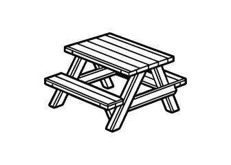 Silhouette of picnic table isolated on a white background