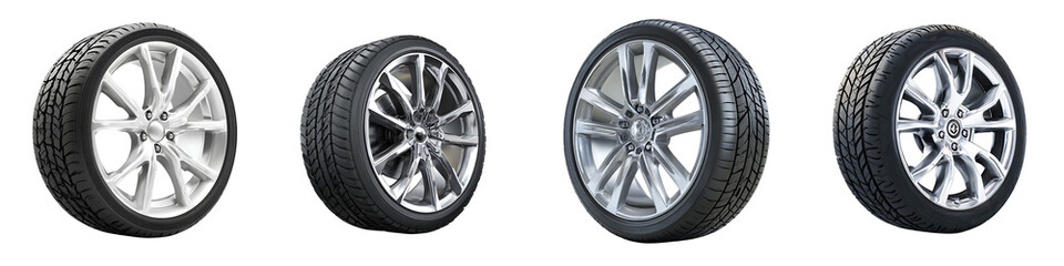 Obraz premium Set of Three Car Tires on Transparent Background