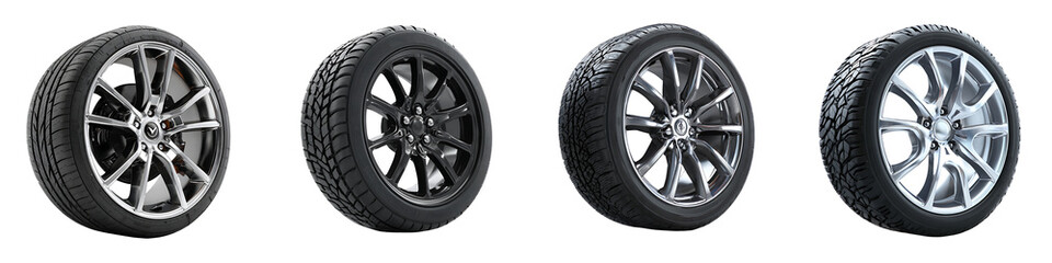 Obraz premium Set of Three Car Tires on Transparent Background