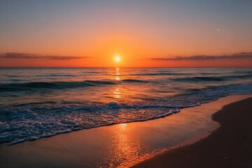 Fototapeta premium Vibrant sunset hues painting the sky above the ocean horizon