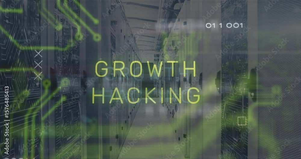 Poster servers initiating circuit pattern glitching growth to growth hacking depicting growth process
