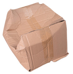 Crumpled gray cardboard, parcel on isolated background.	