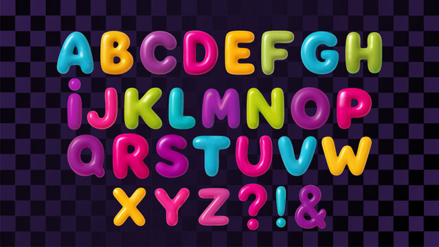 3d Font Letter Balloon Alphabet ABC Text Bubble Typography For Birthday And Party Vector Cartoon Fun Glossy Typeface