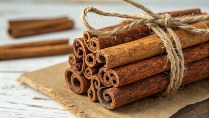 cinnamon sticks on wooden background