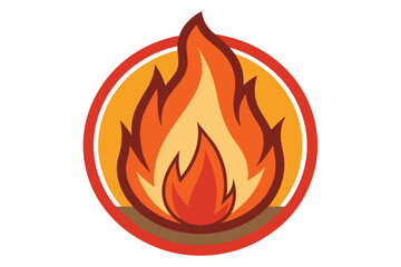 Bold and colorful abstract illustration of a flame inside an orange circle, depicting energy, warmth, and creativity. Perfect for branding, design inspiration, or fire related concepts.