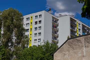 communist residential building with blue sky in Sosnowiec - Silesia - Poland