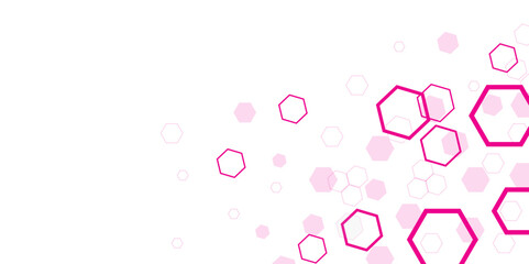 Pink and colorful geometric vector pattern with hearts, ribbons, and hexagon shapes for a bright love concept design
