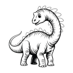 Fototapeta premium Brachiosaurus Coloring Page, Vector, Illustration, Icon, Outline, Line Art, Silhouette, Logo, White Background.