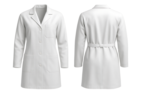 Realistic Front and Back View of a White Laboratory Coat on Transparent Background