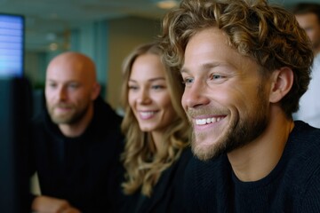 Obraz premium Smiling people sitting in a row