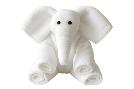 Towel Sculpture of an Elephant Isolated on Transparent Background – Hotel Room Art Concept