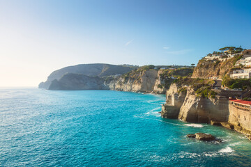 Ischia Island, the sea and the rocky coast near Sant'Angelo. Campania, Italy.