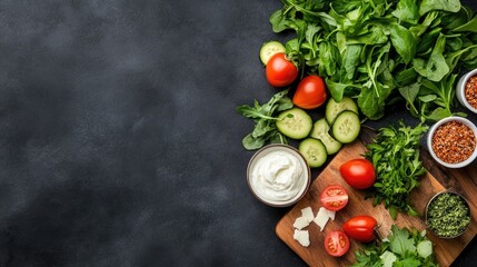 Assorted fresh vegetables and ingredients for a healthy meal