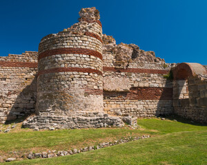A Section of the Enduring Fortification Walls of the Ancient City of Nesebar (Bulgaria) on a Hot Summer Afternoon