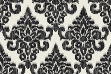 Ikat floral paisley embroidery seamless pattern on background. Ikat ethnic flower oriental pattern traditional. Aztec style abstract vector illustration. design for ikat floral fashion fabric, cloth © supachai