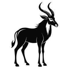 Obraz premium Black vector silhouette of a sable antelope with curved horns black silhouette vector art