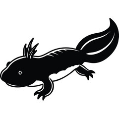 Fototapeta premium Bold black axolotl silhouette with external gills white animal