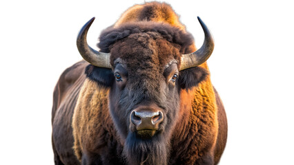 American Bison Portrait with Horns on Transparent Background