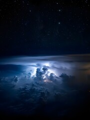 Fototapeta premium Lightning Strike Over Clouds - Dramatic Night Sky Landscape