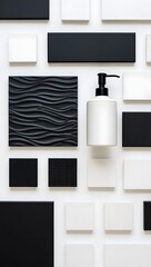 Abstract Beauty Flat Lay with White Cosmetic Bottle