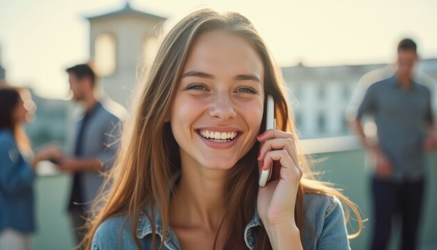 Cheerful woman talking on the phone