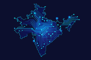 Digital India Map Abstract with Glowing Circuit Lines