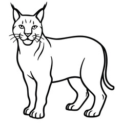 Minimalist black vector silhouette of a lynx standing wild cat feline