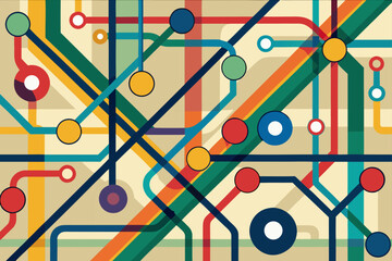Abstract Subway Map Pattern with Lines and Circles