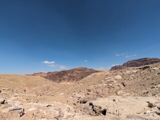 Jordan Trail long distance hiking from Dana Valley to Petra and Wadi Rum.Wadi Rum Desert, Jordan....